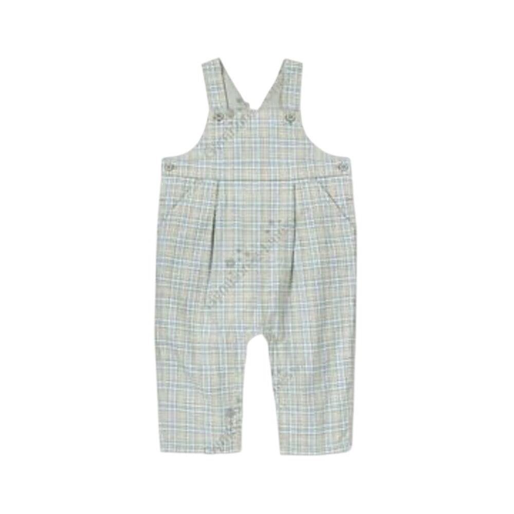 Janie and Jack Gray Blue Plaid Twill Overall 18-24M